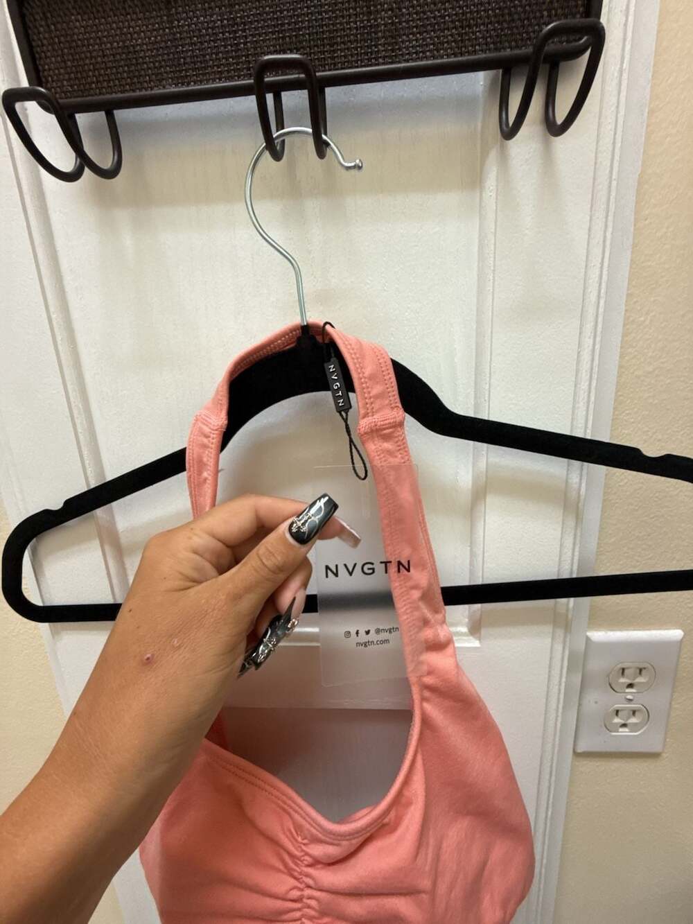 NVGTN Women's Ruched Halter Sports Bralette in Coral/Pink - Picture 2 of 4